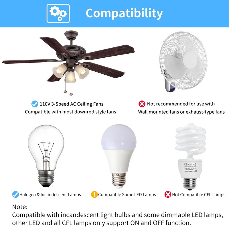 CENMING Universal Thermostatic Ceiling Fan Remote Control Kit with Holder for Hampton Bay Home Decorators Collection Hunter,Multiple Speed Control Timer Light Dimming,Replacement for HD3 2AAZPHD3 TR222A TX031 - Image 3